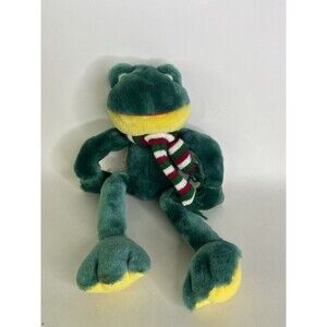 VTG Chrisha Creations Playful Plush Green Frog Stuffed Animal with Scarf 1988